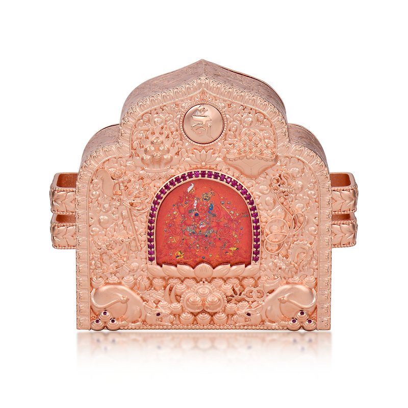 Red Jambhala Gau Prayer Box - Items for Display - Precious Metals Multicolor