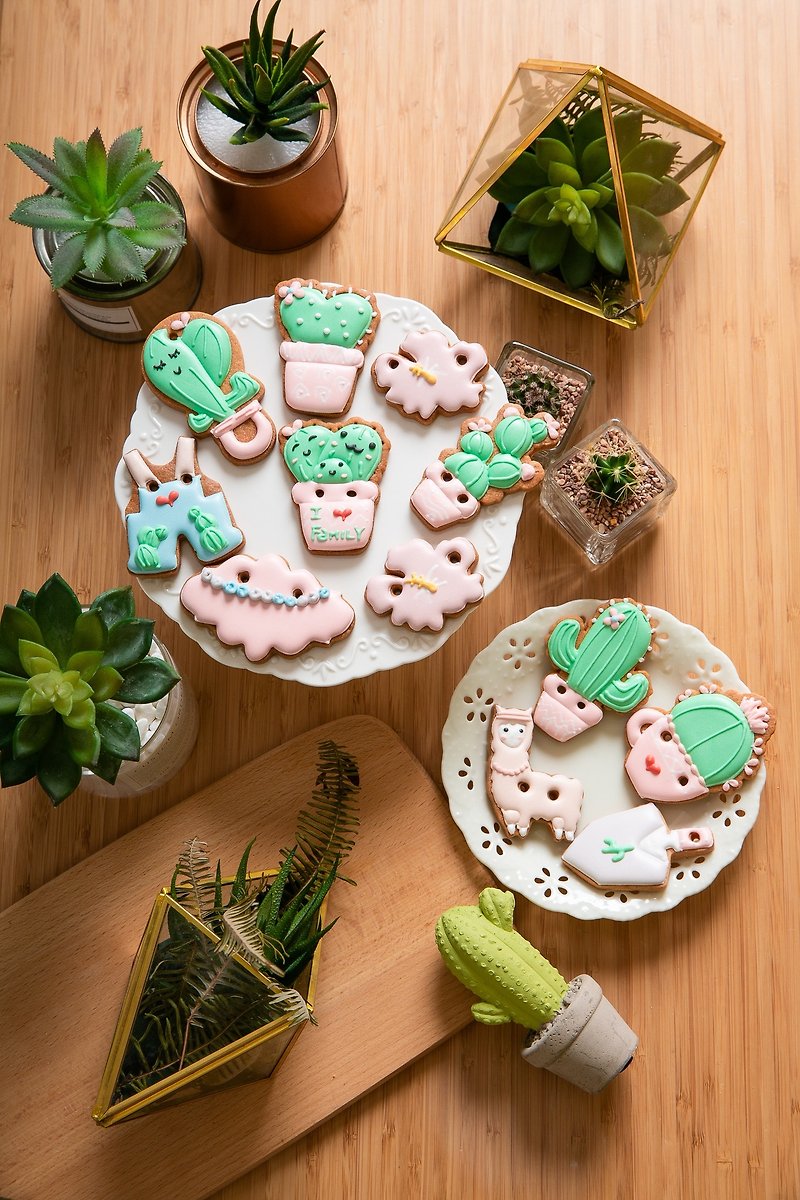 [Salivation Biscuits] Cute Pink Cactus Salivation Biscuits 12 Pieces - Handmade Cookies - Fresh Ingredients Pink