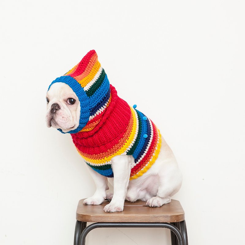 古靈精怪球球高領毛衣+暖暖頭套 -復古彩虹 聖誕禮盒 - 寵物衣服 - 聚酯纖維 多色