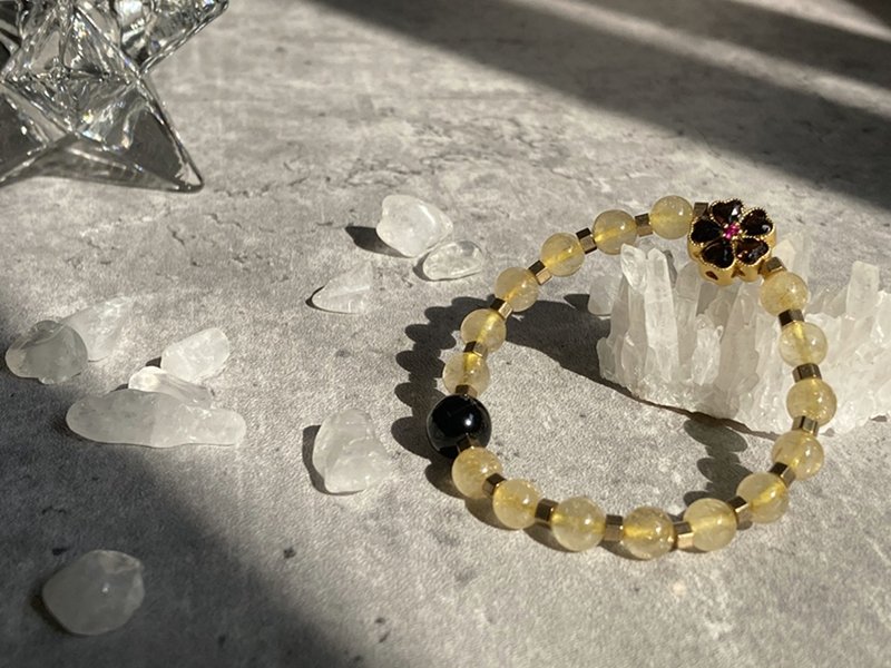 【Five-leaf clover. Crystal Bracelet] Yellow Hair Quartz, Golden Lucky Stone | 14GF, Bronze - สร้อยข้อมือ - คริสตัล สีเหลือง