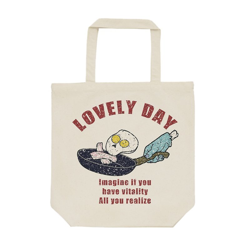 tote bag / Lovely day - トート・ハンドバッグ - コットン・麻 カーキ
