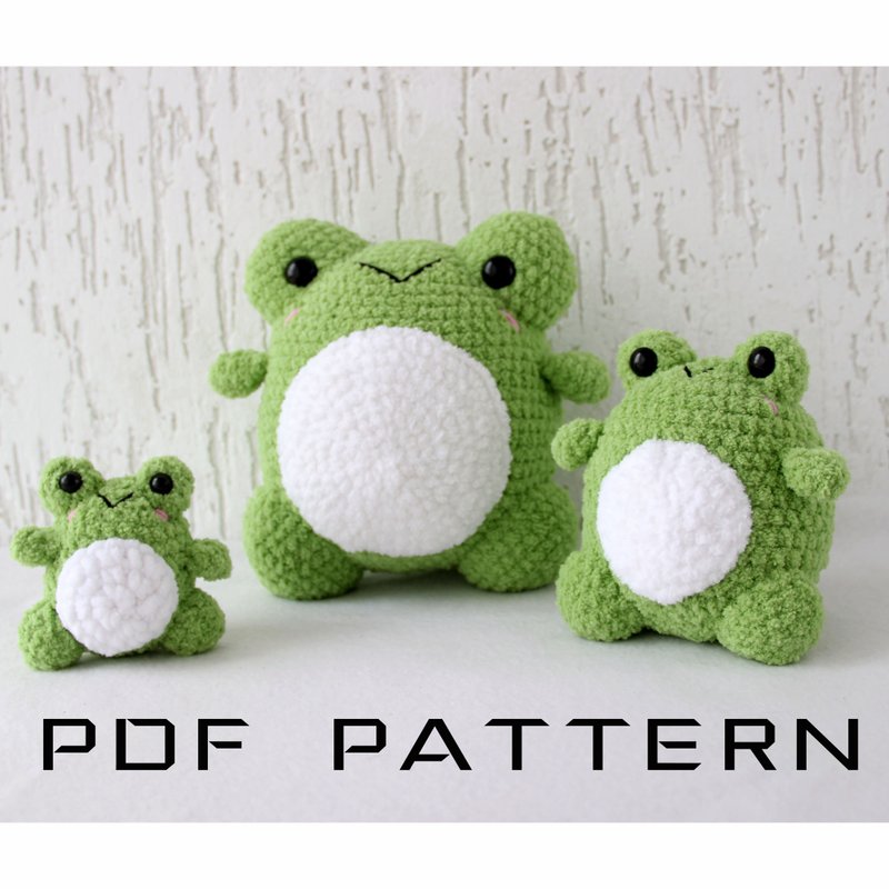 Frog plush amigurumi PATTERN plushie keychain crochet pillow Cute animals frog - Knitting, Embroidery, Felted Wool & Sewing - Other Materials White