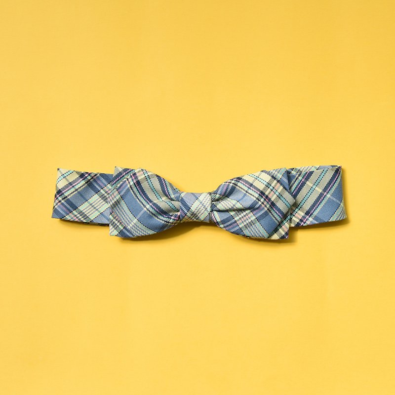 【ZAZAZOO】大蝴蝶結氣質髮帶--天空藍格紋 - 髮夾/髮圈 - 棉．麻 黑色