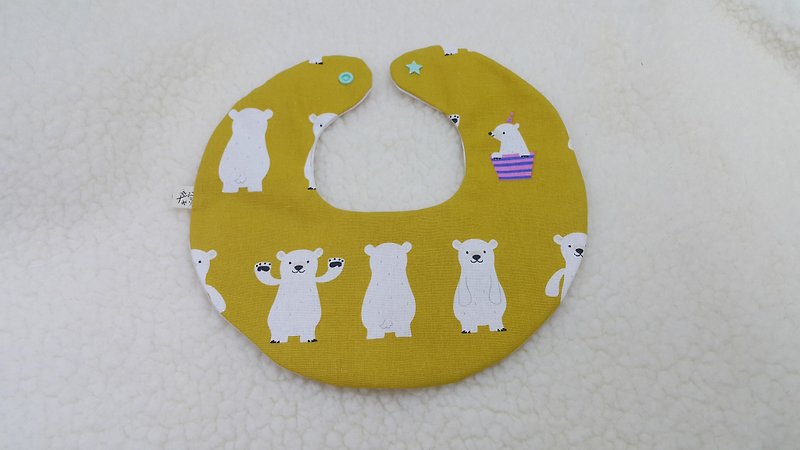 Waved polar bear full pocket / baby bib / saliva towel - ผ้ากันเปื้อน - ผ้าฝ้าย/ผ้าลินิน สีเหลือง