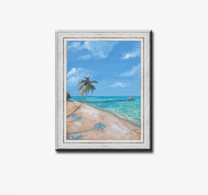 海洋繪畫 原畫 景觀 夏威夷  海灘 原畫  手繪藝術 油畫 - 掛牆畫/海報 - 其他材質 藍色