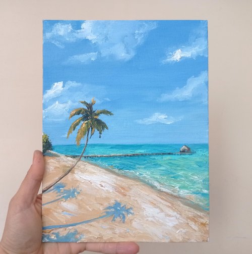海の絵原画風景夏威夷ビーチ、原画、手描きアート油絵 - ショップ