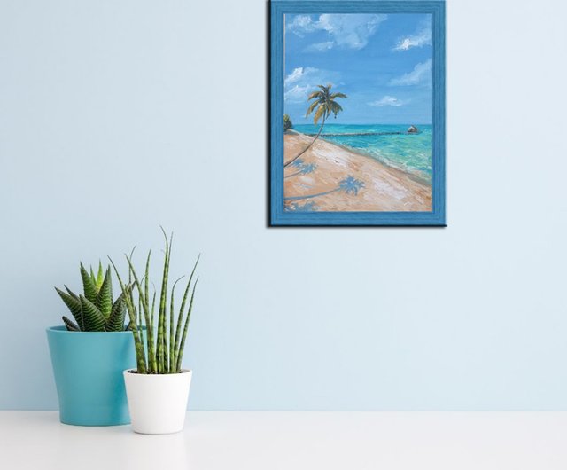 海の絵原画風景夏威夷ビーチ、原画、手描きアート油絵 海の絵原画風景夏威夷ビーチ、原画、手描きアート油絵