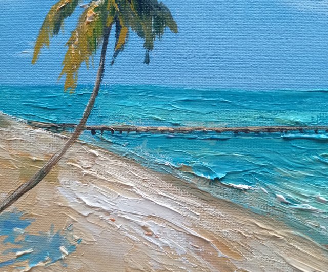 海の絵原画風景夏威夷ビーチ、原画、手描きアート油絵 - ショップ