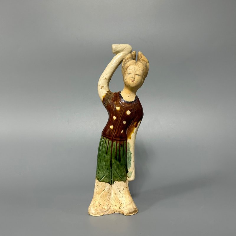 Tang Dynasty Tri-Colored Female Attendant Figurines - Items for Display - Pottery Khaki