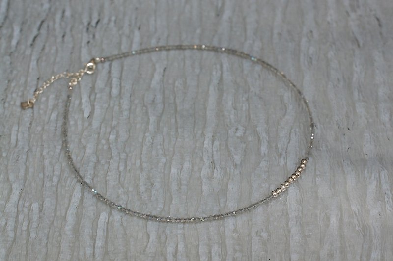 切面拉長石寶石銀頸鍊 ( Faceted Labradorite Silver 925 Necklace with Linear Memory Alloy ) - 項鍊 - 寶石 灰色