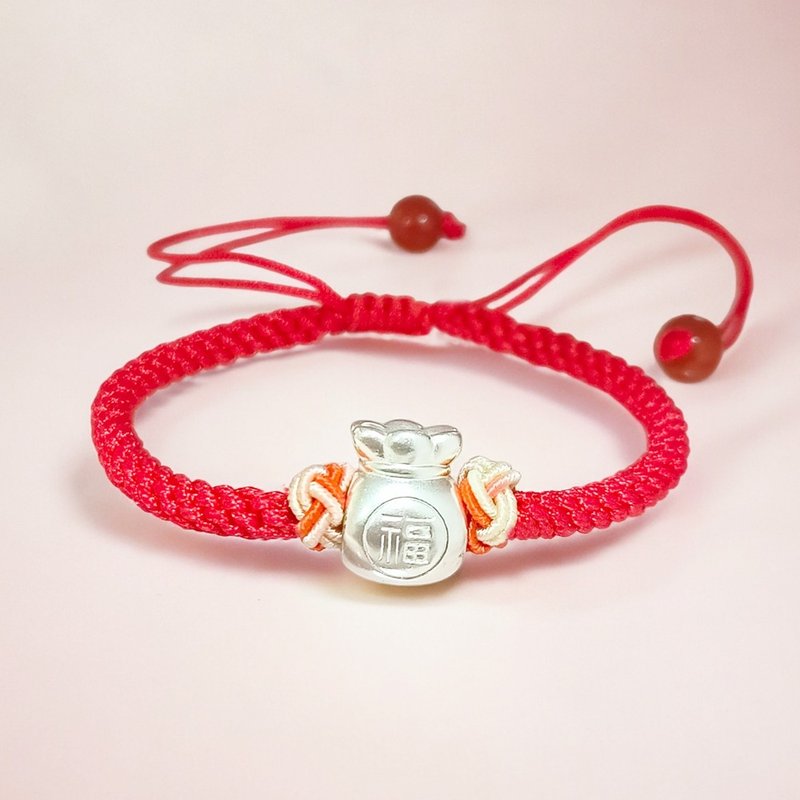 Full of blessings, sterling silver red string bracelet | safe red string - สร้อยข้อมือ - เครื่องเพชรพลอย สีแดง