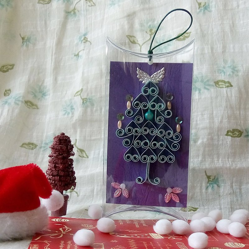 Handmade paper roll Christmas card strap dark purple long box - Charms - Paper Purple