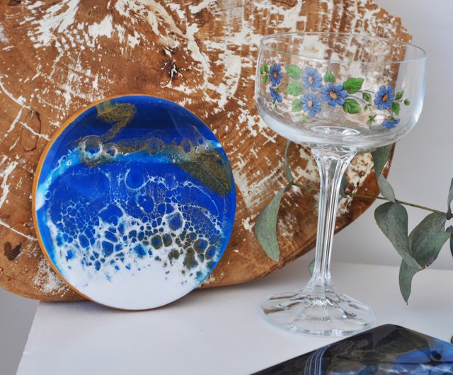 Set of 4 handmade Ocean Resin Art Coasters Housewarming gift