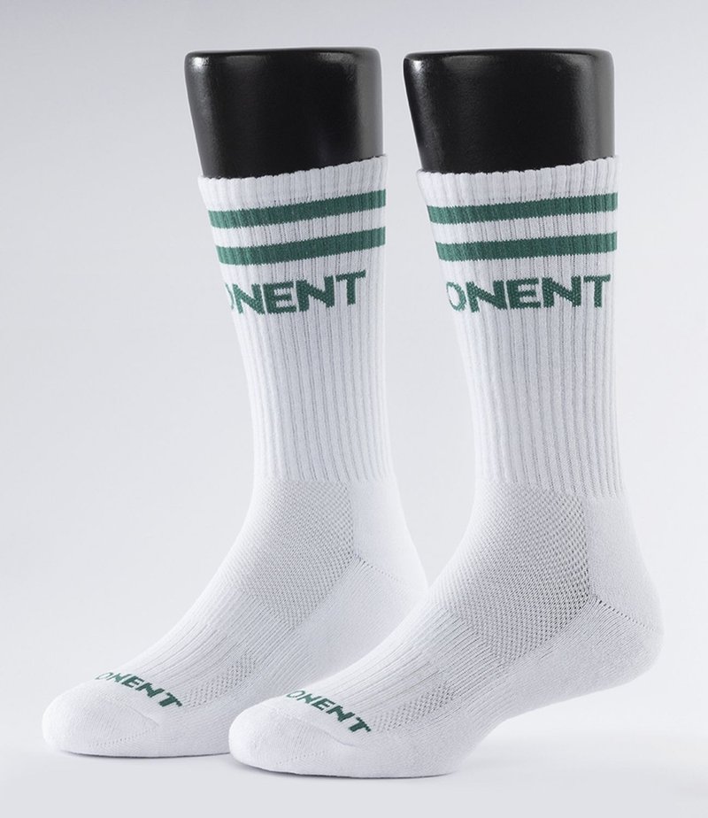 (3 color)eXPONENT E-Active Stripe Air cushion Socks (Buy 2 get 1 free)-Wht+Green - ถุงเท้า - ผ้าฝ้าย/ผ้าลินิน ขาว