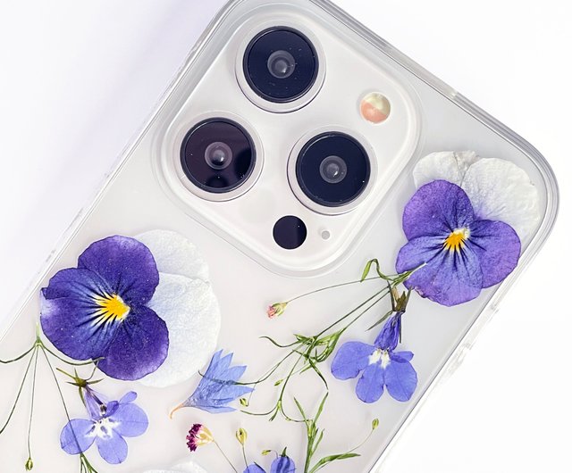 パンジー コーンフラワー 手作り押し花電話ケース すべての