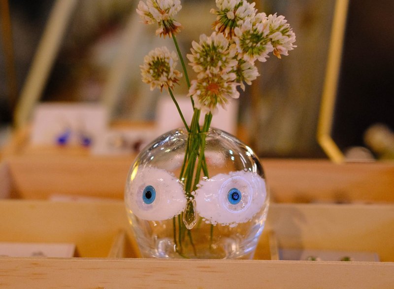 貓頭鷹小花器/擴香瓶 | 玻璃熾造 工坊手作 - 花瓶/花器 - 玻璃 透明