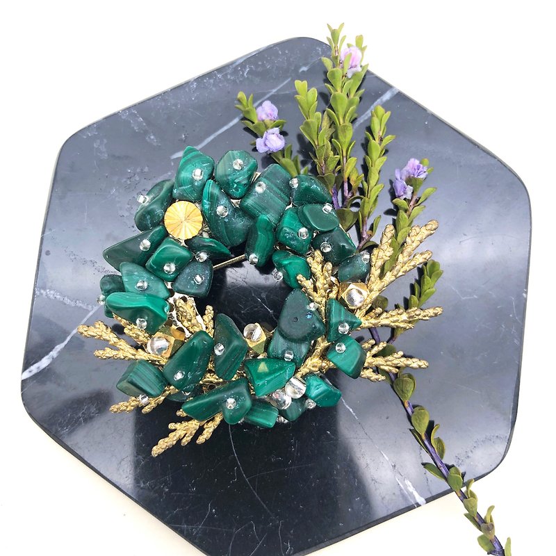 Japanese Style Brooch【Artistic Cypress】【Natural Stone Brooch】【wedding】 - Brooches - Gemstone Green