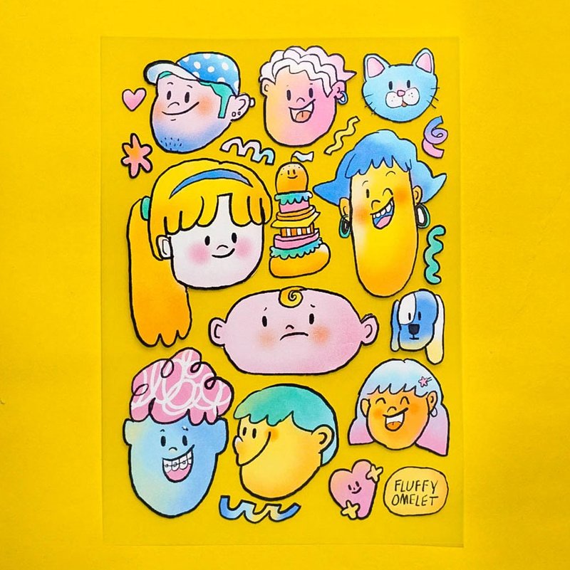 Bubble Head Sticker - 貼紙 - 紙 多色