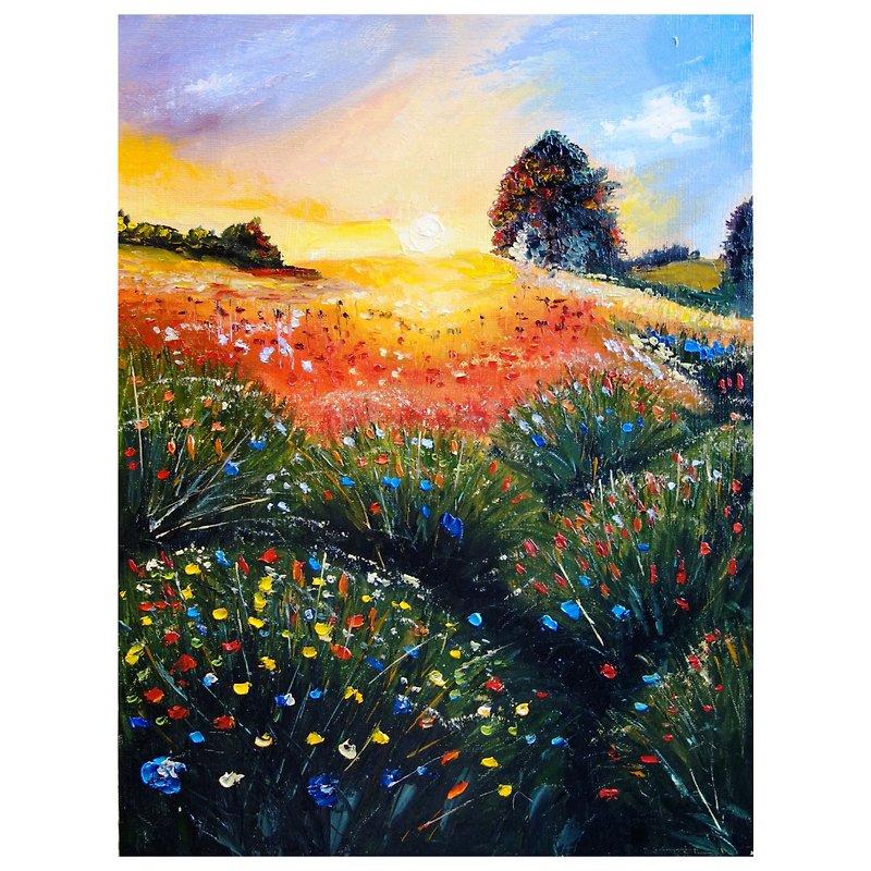 Meadow Painting Oil Wildflower Original Art 油畫原作 Landscape Artwork - Posters - Other Materials Multicolor