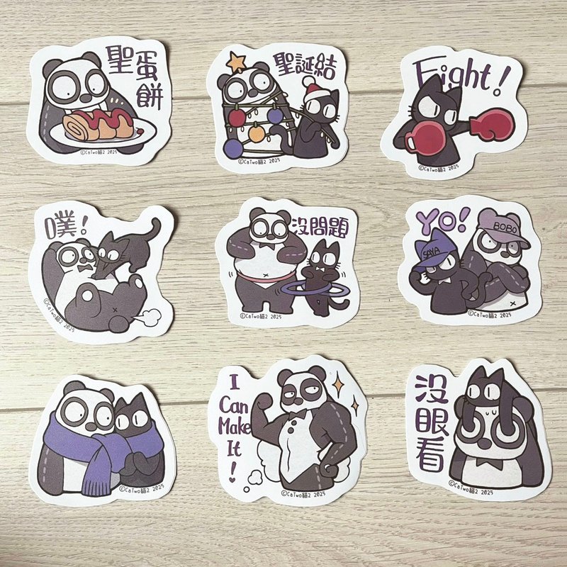 CaTwo貓2 可愛黑貓熊貓 聖誕節貼紙 防水貼紙 行李箱貼紙 - 貼紙 - 塑膠 