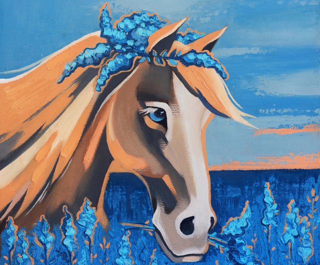 HORSE 油絵アート 馬の絵画 保育園 オリジナルアート 動物のアートワーク 農場の壁の装飾
