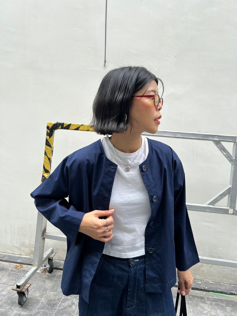 Round-neck cotton top - 女上衣/長袖上衣 - 其他材質 黑色