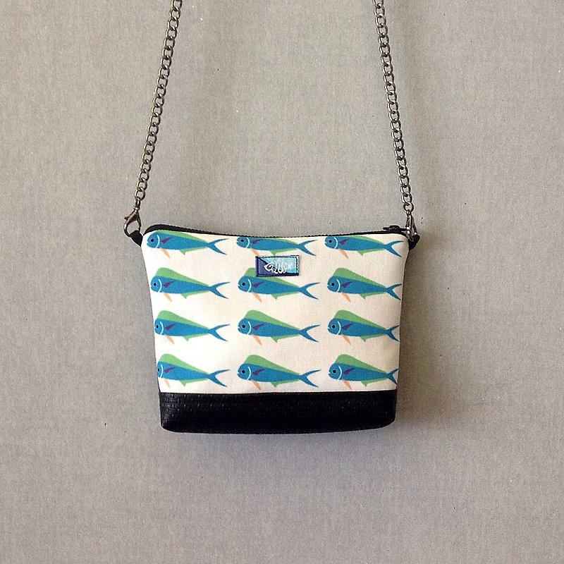 Design No.MM116 - 【Organic Cotton】Mahi-Mahi Pattern Fabric Shoulder Bags - Messenger Bags & Sling Bags - Other Materials Green
