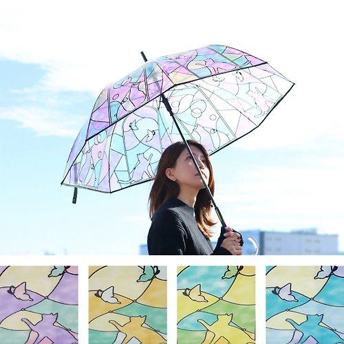 Hima.store 暇のお店 【預訂】彩繪玻璃風貓與蝶透明雨傘