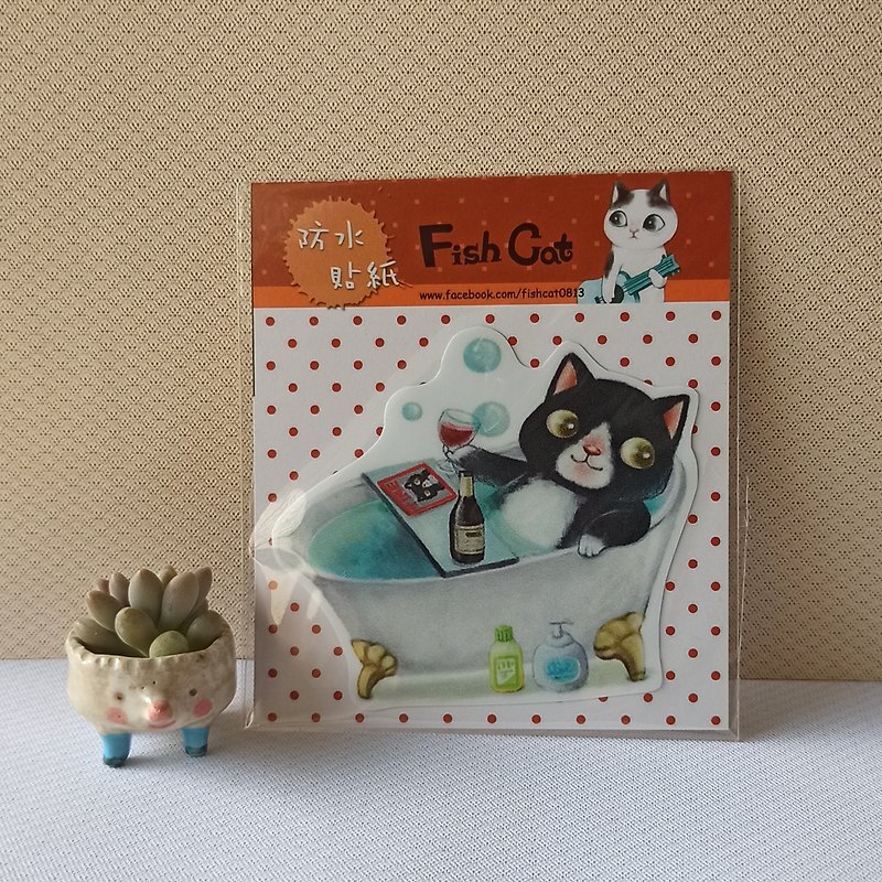 Fish cat/waterproof sticker/ - สติกเกอร์ - กระดาษ สีดำ
