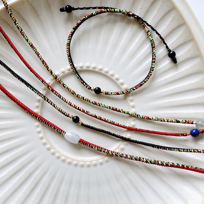 Burmese jade transfer beads thick rope red + five-color Wax thread bracelet to increase good luck and purify the soul - สร้อยข้อมือ - วัสดุอื่นๆ ขาว