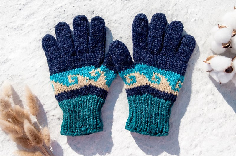Hand-knitted wool knitted gloves/knitted pure wool warm gloves/full-toed gloves-South America Blue Ocean - Gloves & Mittens - Wool Multicolor