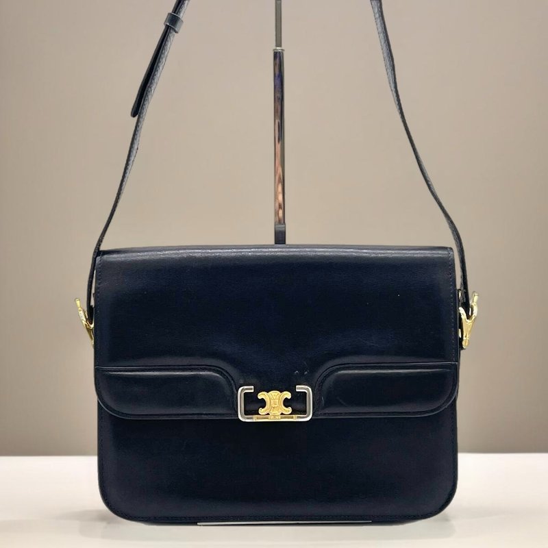 絕版中古包 Celine 黑色凱旋門皮革包 單肩包 側背包 古董復古包 - 側背包/斜背包 - 真皮 黑色
