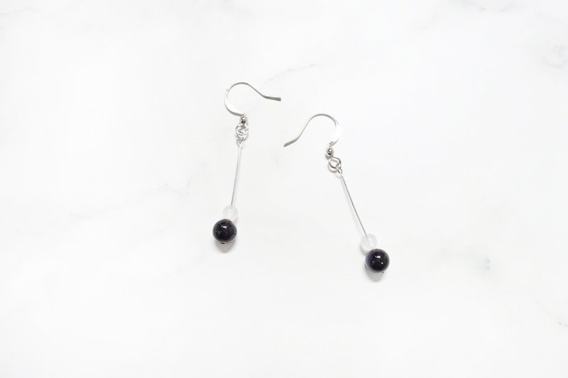 【Dichotomy】Natural stone hanging earrings - ต่างหู - โลหะ สีดำ