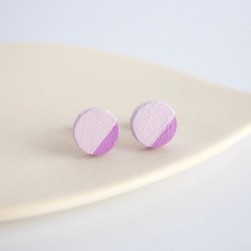 Mini Circle Earrings, Light Purple - ต่างหู - ไม้ สีม่วง
