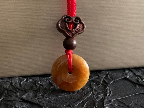 淳玉晶品坊 快速出貨 免費開光 天然A貨緬甸玉翡翠平安扣項鍊 蜜糖黃紅翡