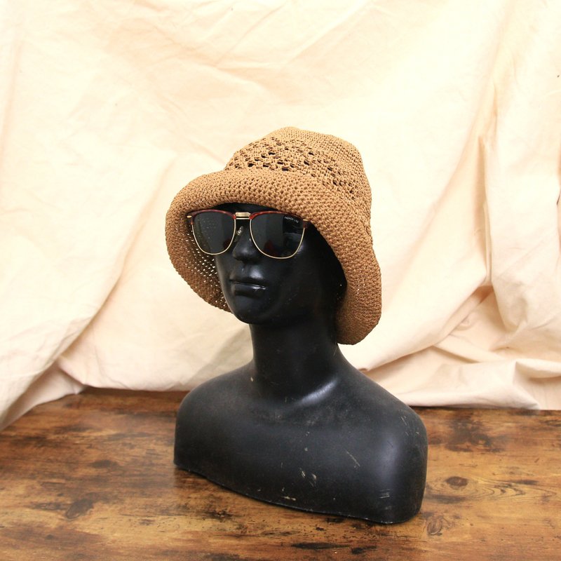 Back to Green::編織漁夫帽  卡其簍空 d-56//vintage hat - 帽子 - 棉．麻 