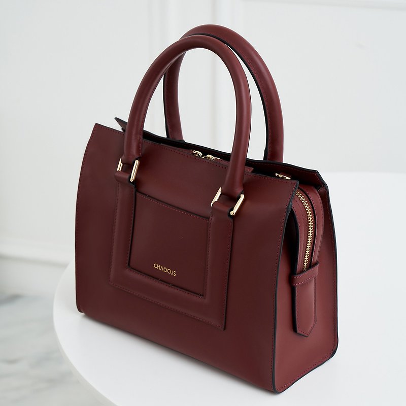Burgundy Leather Tote bag - 手袋/手提袋 - 真皮 紅色