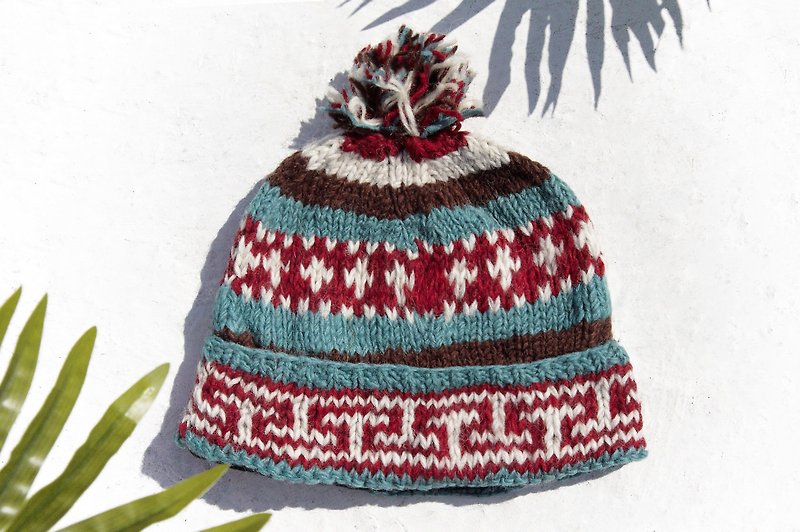 Christmas gift emergency gift exchange gift limited a hand-woven wool hat / knitted wool cap / inner bristles hand-woven wool cap / wool cap / hand-knitted hat - South America Machu Picchu Colorful contrast stripes - หมวก - ขนแกะ หลากหลายสี