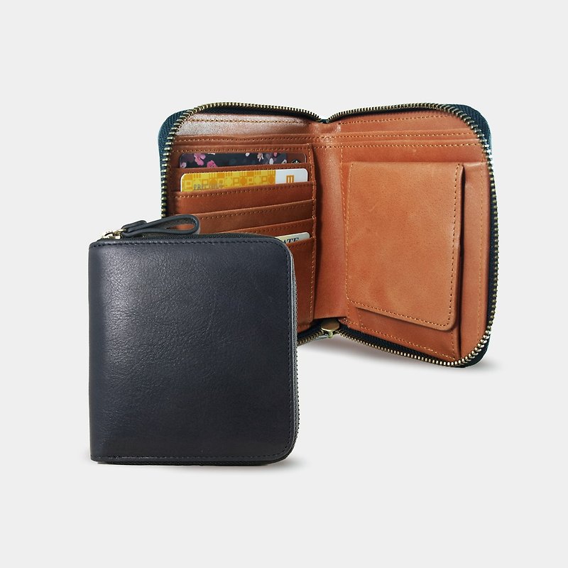 Montage Leather Bi-fold Zipper Wallet - Autumn Orange - กระเป๋าสตางค์ - หนังแท้ 