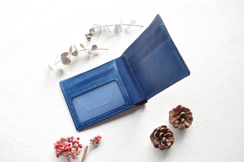 クラシックレザーショートクリップ_透明ドキュメントタイプ-ビューティフルブルー - 財布 - 革 