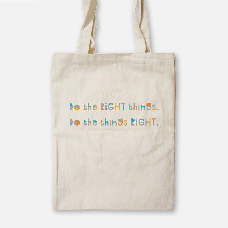 Do the RIGHT things (color version) - Painted canvas bag - กระเป๋าแมสเซนเจอร์ - ผ้าฝ้าย/ผ้าลินิน ขาว