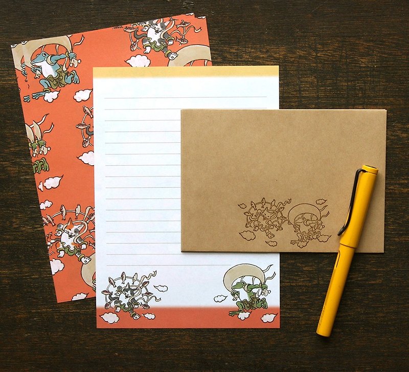 Cat and frog letter set Fujin Raijin - Envelopes & Letter Paper - Other Man-Made Fibers Red