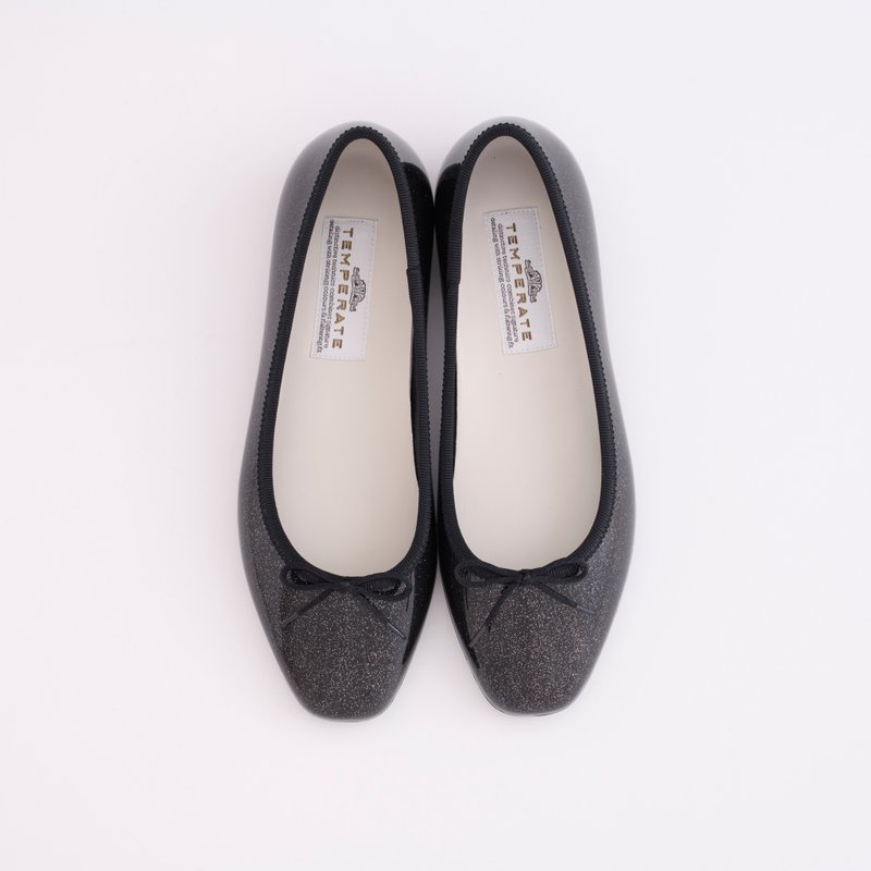 EMMA GLITTER (BLACK) PVC SQUARE TOE FLATS / RAIN SHOES Square toe pumps - รองเท้ากันฝน - วัสดุกันนำ้ สีดำ