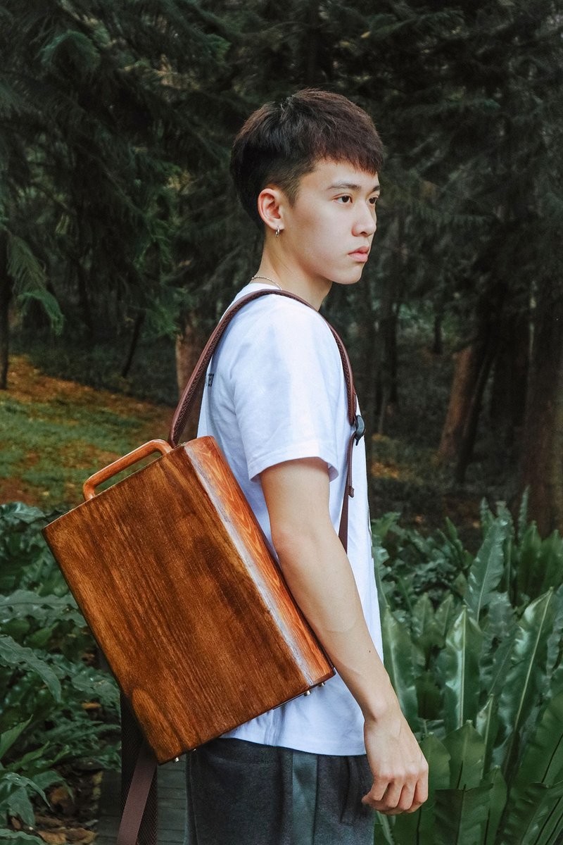 Art Simple Retro Backpack Wooden Backpack Computer Bag - กระเป๋าเป้สะพายหลัง - ไม้ สีนำ้ตาล