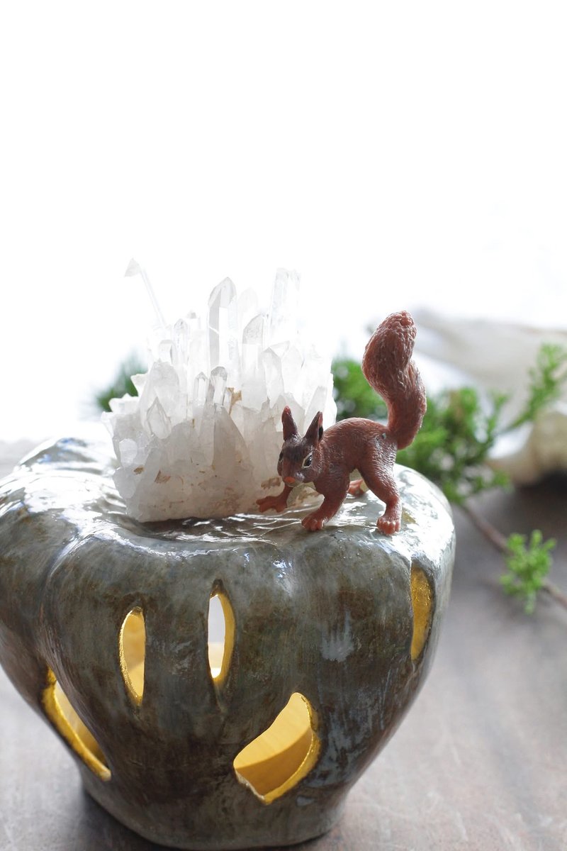 純手捏熱氣球造型陶瓷燭台/陶燈 - 香氛蠟燭/燭台 - 陶 綠色