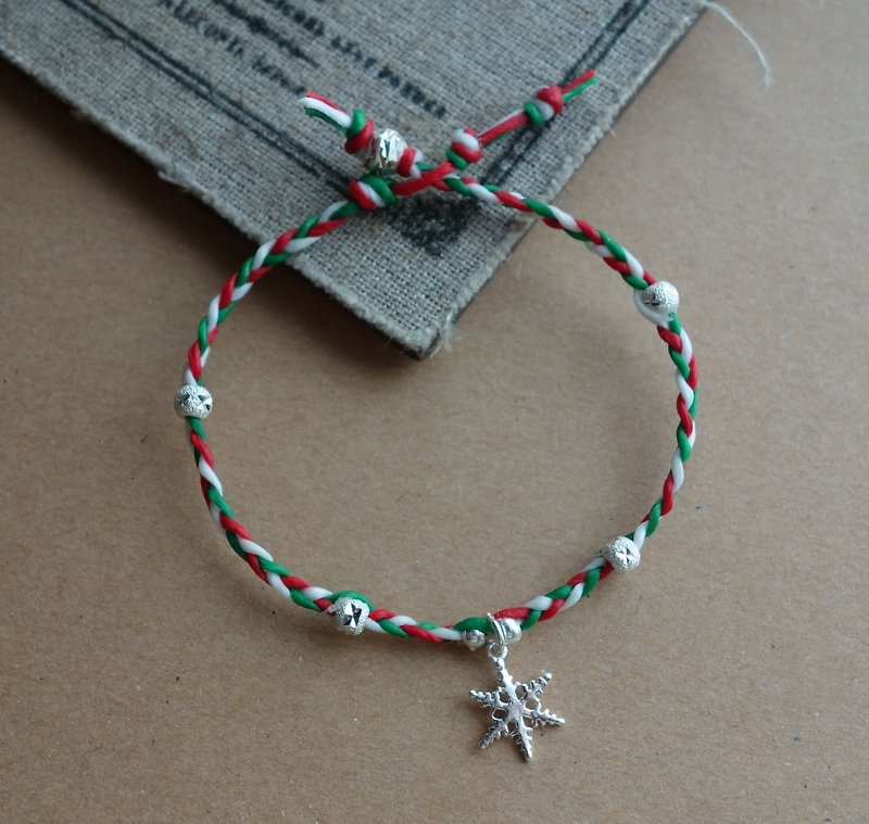 ~ M ~ + bear Christmas snowflakes snows a paragraph sterling silver bracelet braided silk wax fine bracelet / 925 silver bracelet - Bracelets - Other Metals Silver