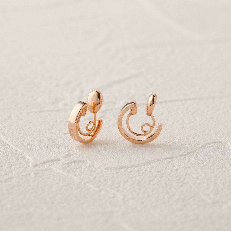 Cradle-plain PG - Small and simple pink gold line mini loop fit Clip-On - Earrings & Clip-ons - Other Metals Pink