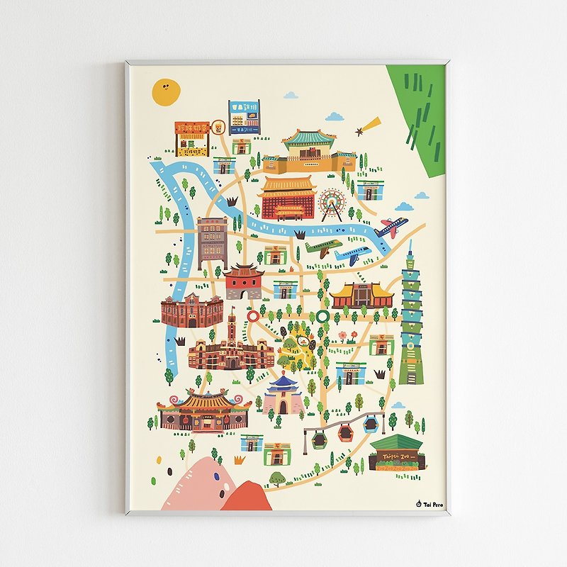 台北市イラストポスター - ウォールデコ・壁紙 - 紙 多色