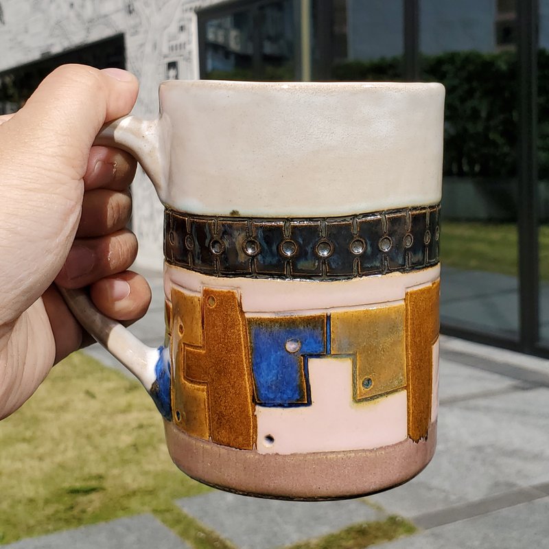 Art Deco 陶藝雕刻杯No.3 - 咖啡杯/馬克杯 - 陶 卡其色