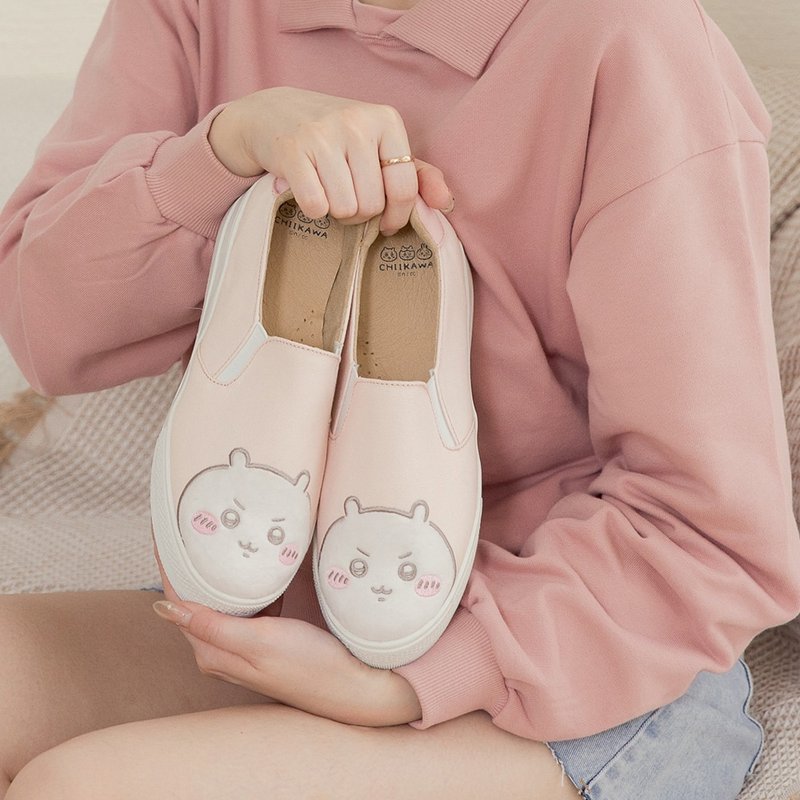 吉伊卡哇 小可愛萌臉厚底懶人鞋不彎腰鞋-粉 - 女休閒鞋/帆布鞋 - 棉．麻 粉紅色